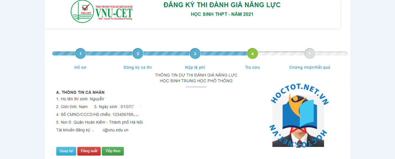 tra cứu thông tin và in phiếu báo dự thi đánh giá năng lực đại học quốc gia hà nội