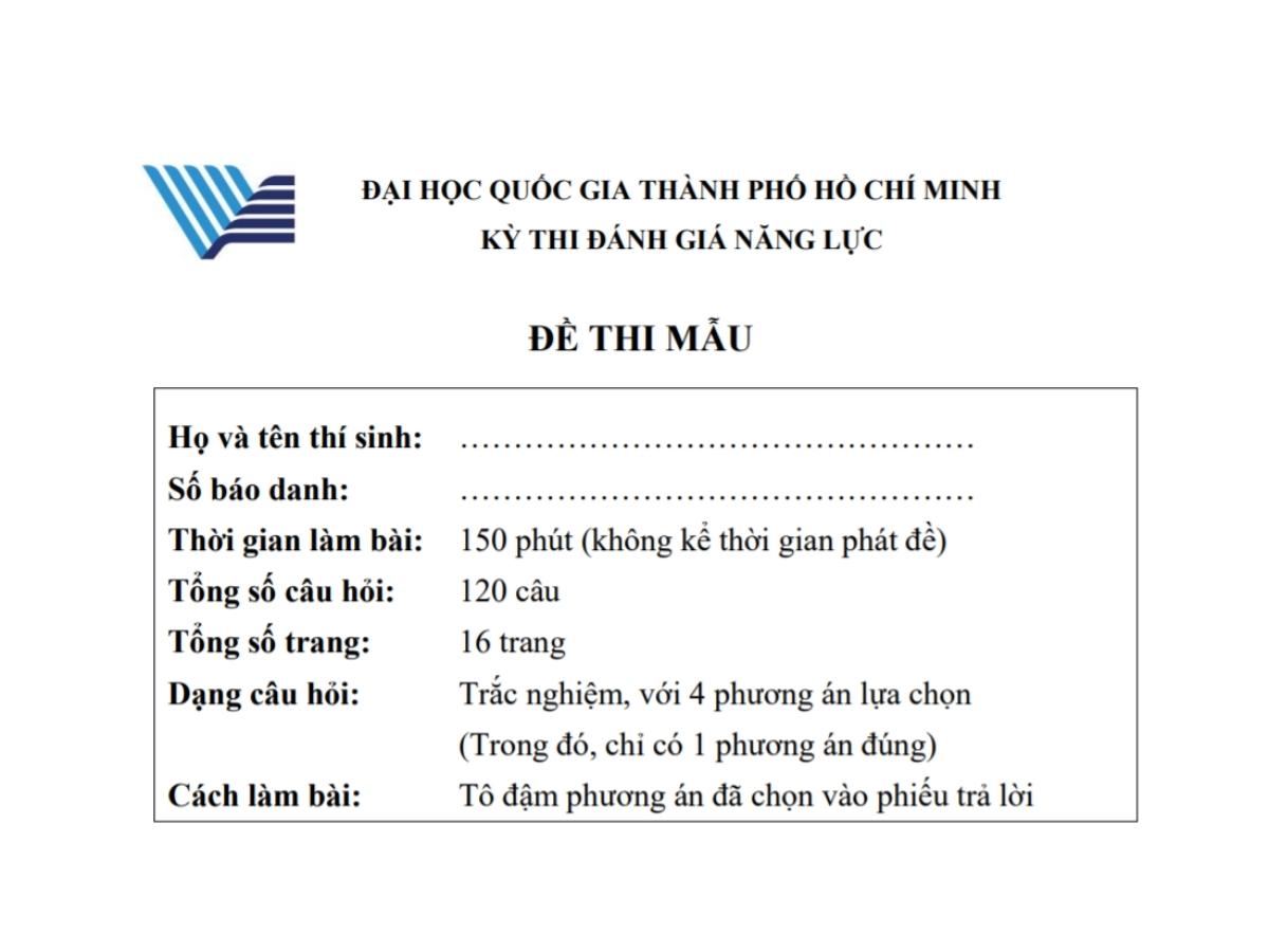 cấu trúc đề thi đánh giá năng lực đại học quốc gia tphcm 2022