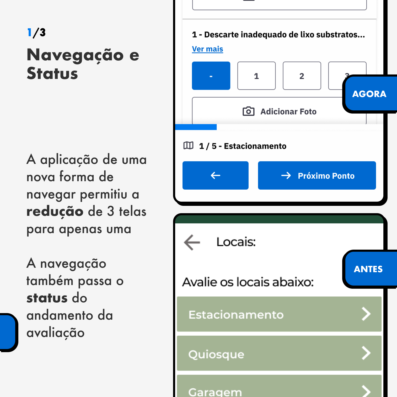 Telas do app para avaliadores do Geopark Araripe — antes e depois