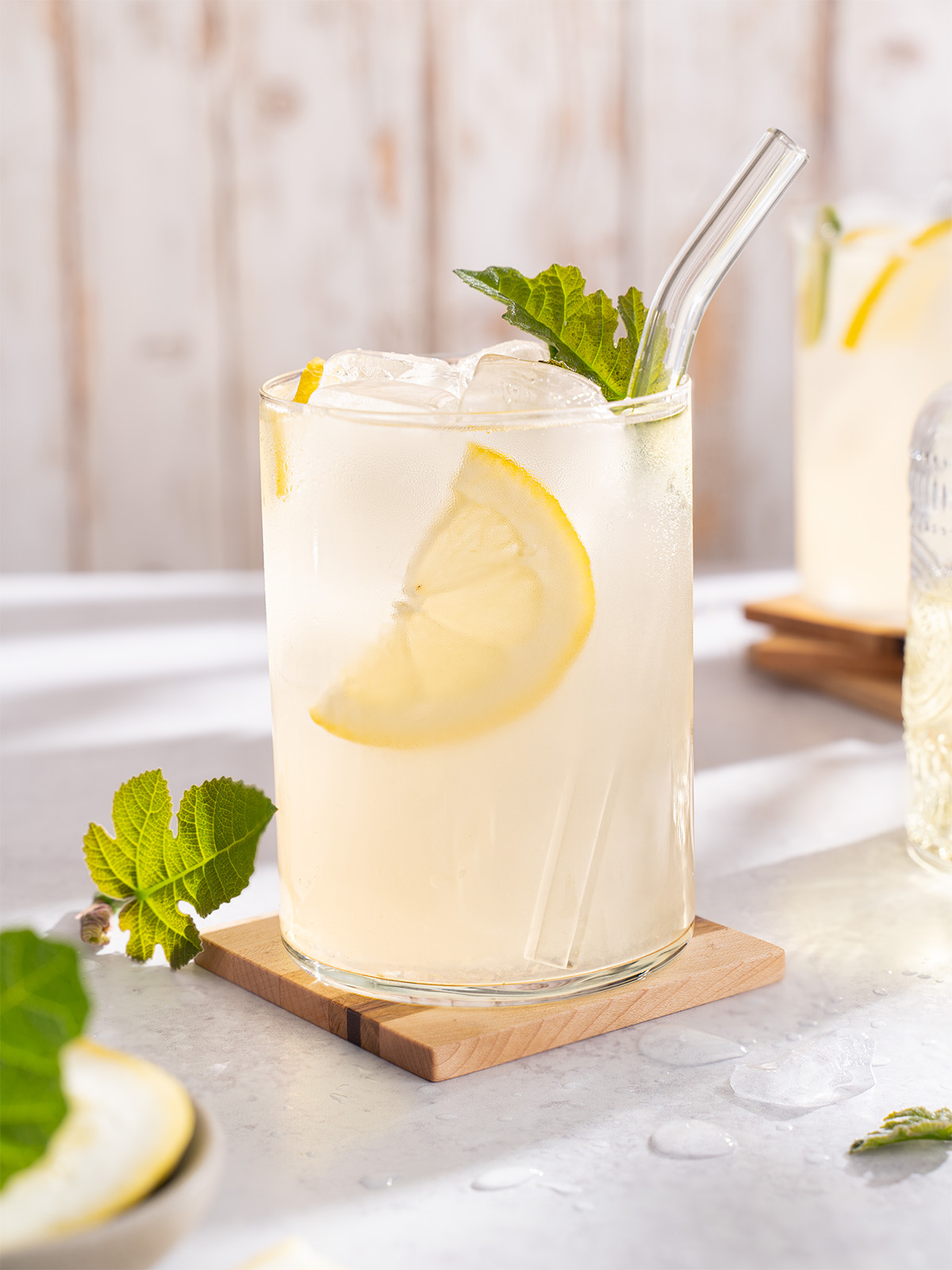 A glass of fig leaf lemonade