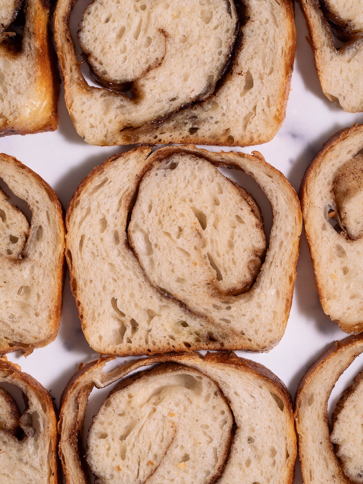 Slices of cinnamon swirl sourdough bread