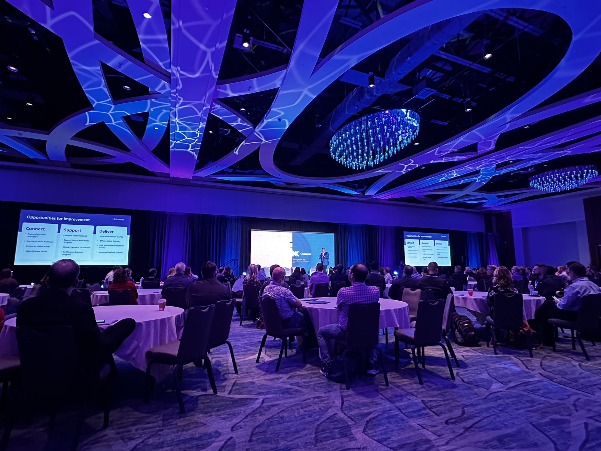Outcomes SYNC Conference, general session under the feature ceiling