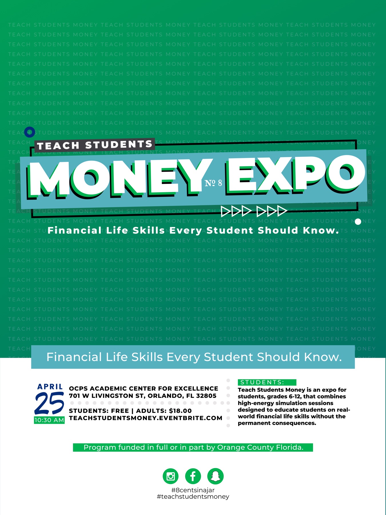 Teach Students Money Expo, event banner design by Seer Productions