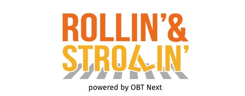 Rollin' & Strollin' primary logo with crosswalk built into the letterforms