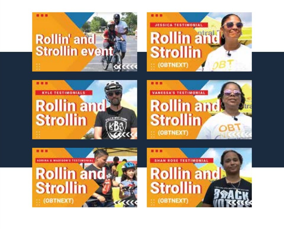 Six resident testimonial video cards from the Rollin' and Strollin' event