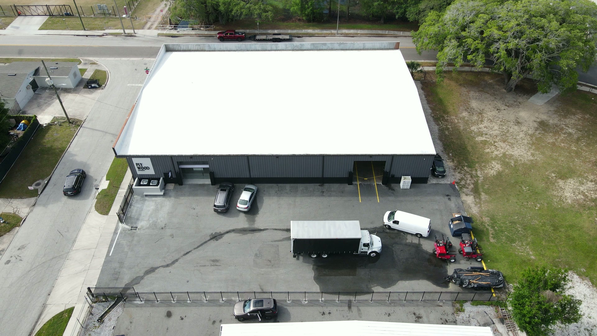 Warehouse and box truck from directly above during a Plywood Express shoot