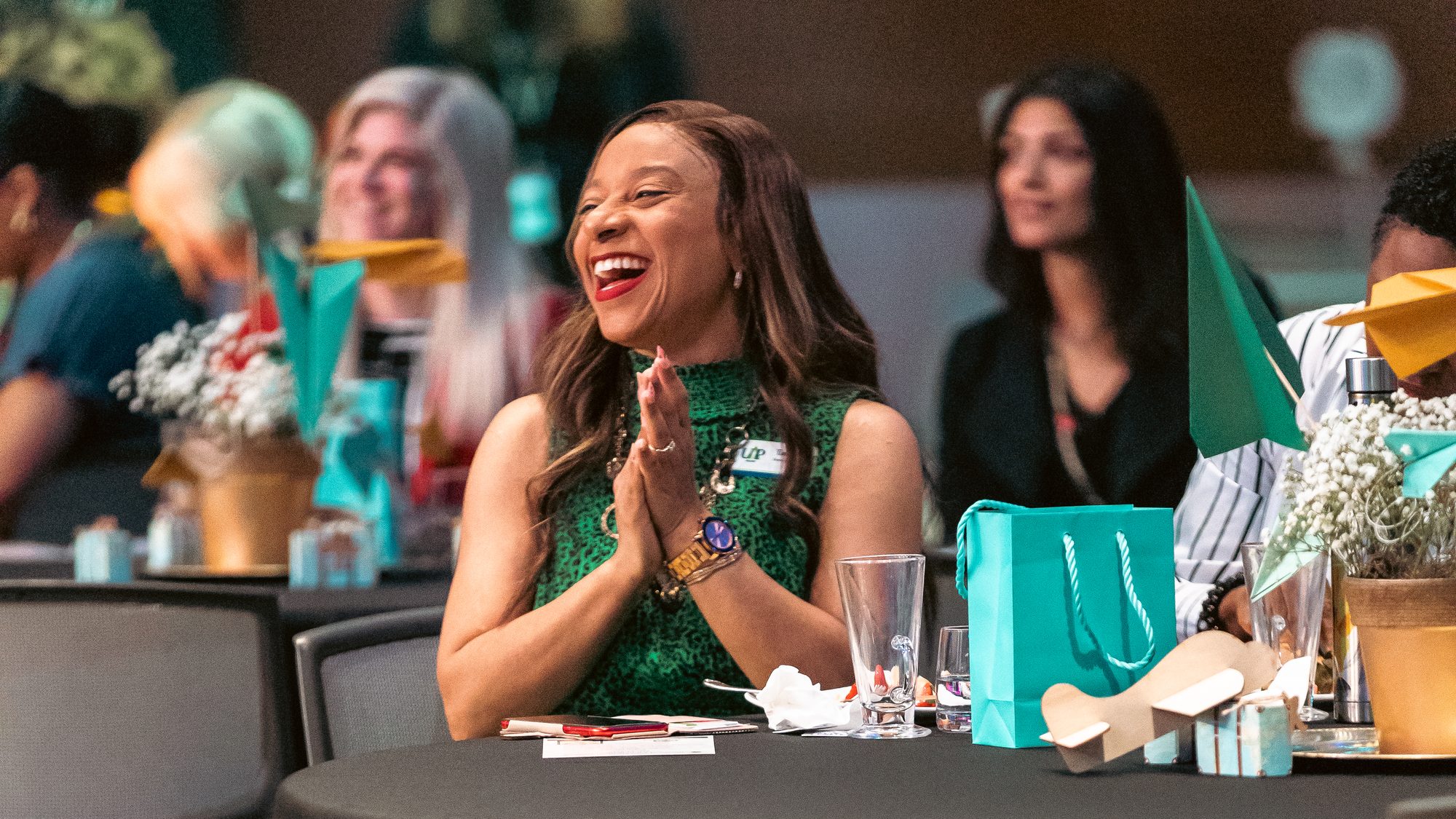 An audience member reacting during the pitches