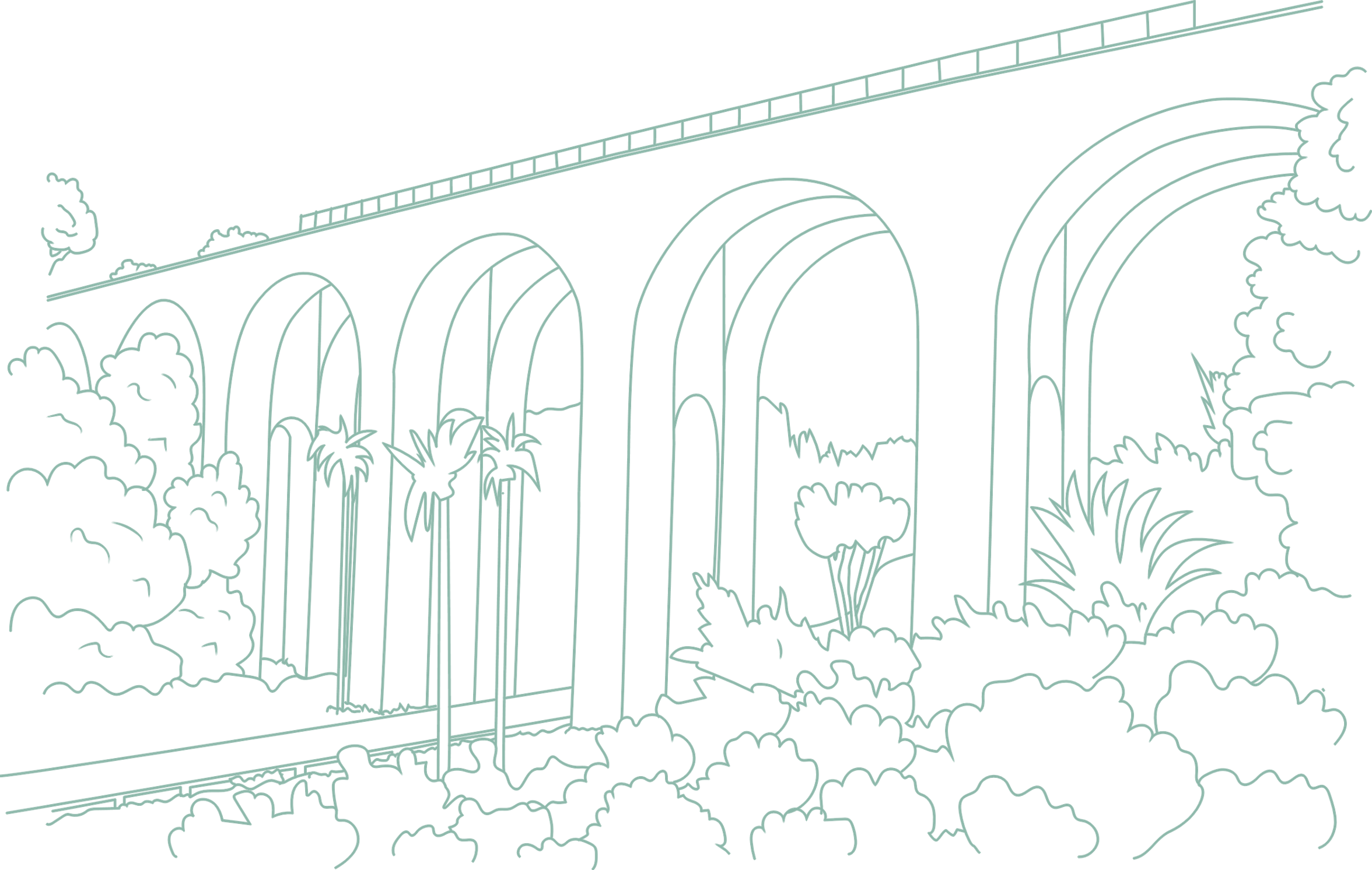 Line drawing of the Cabrillo Bridge in Balboa Park, steps from the Carter+Co office in Bankers Hill