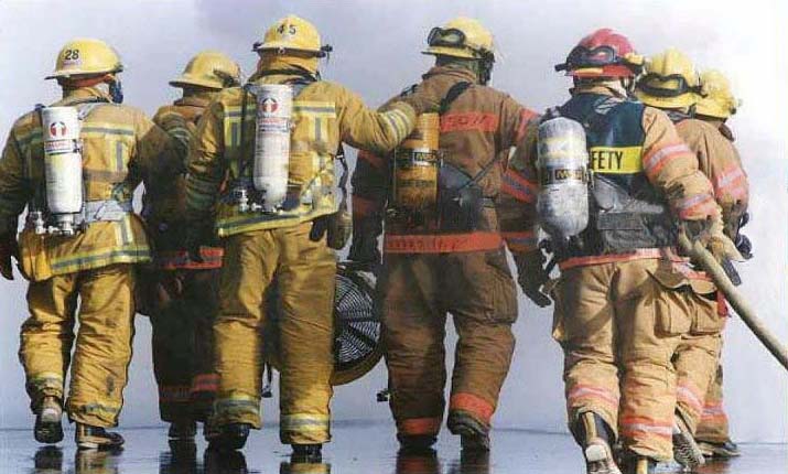Firefighters after a long day.  