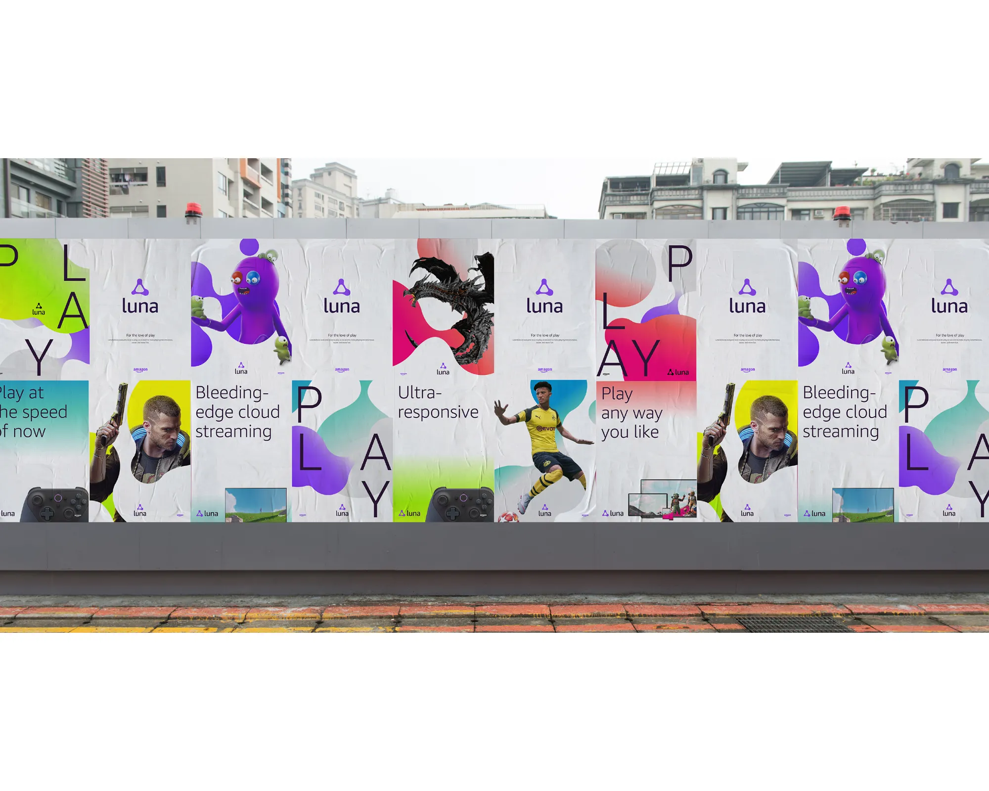 Outdoor wheat paste ads for Amazon Luna