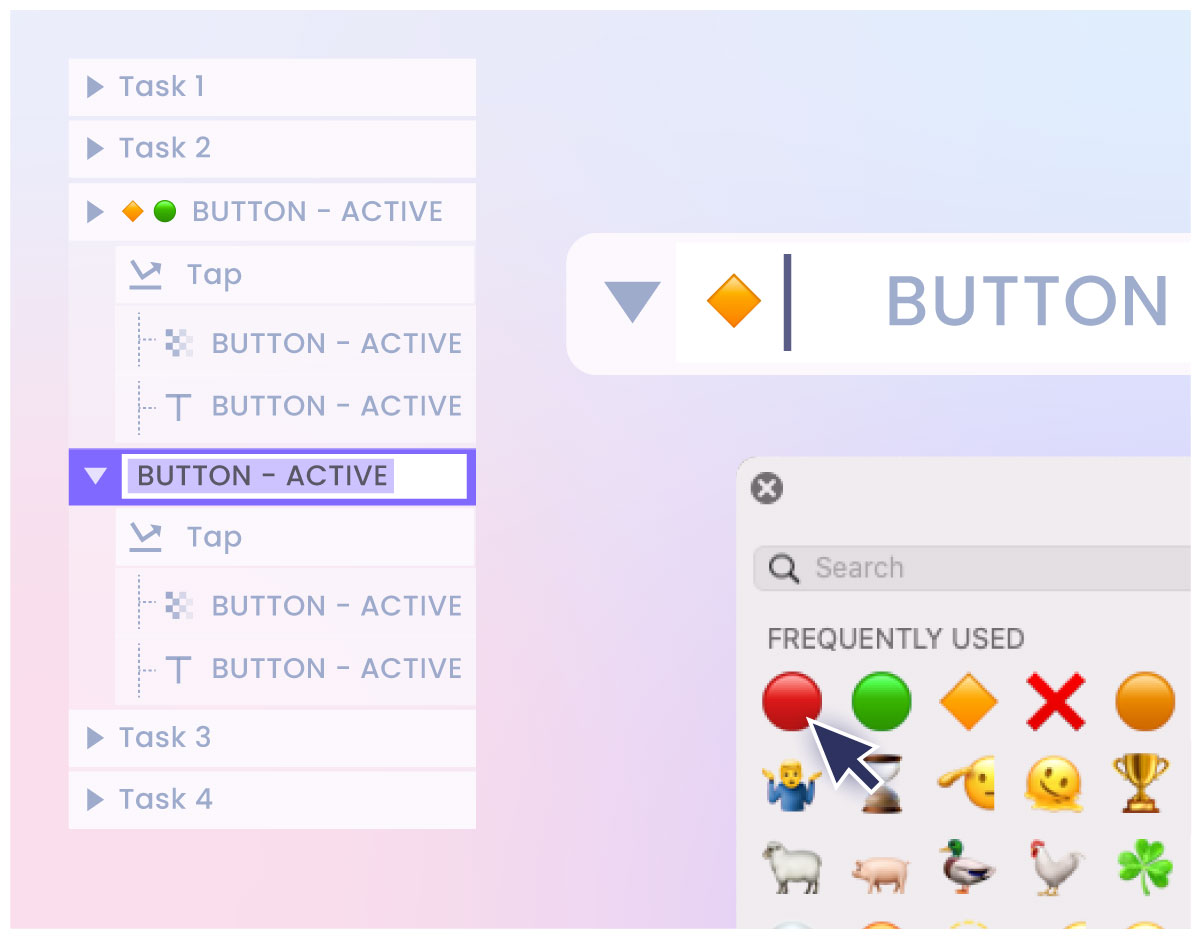 A drop down list showing how to name a layer in Protopie