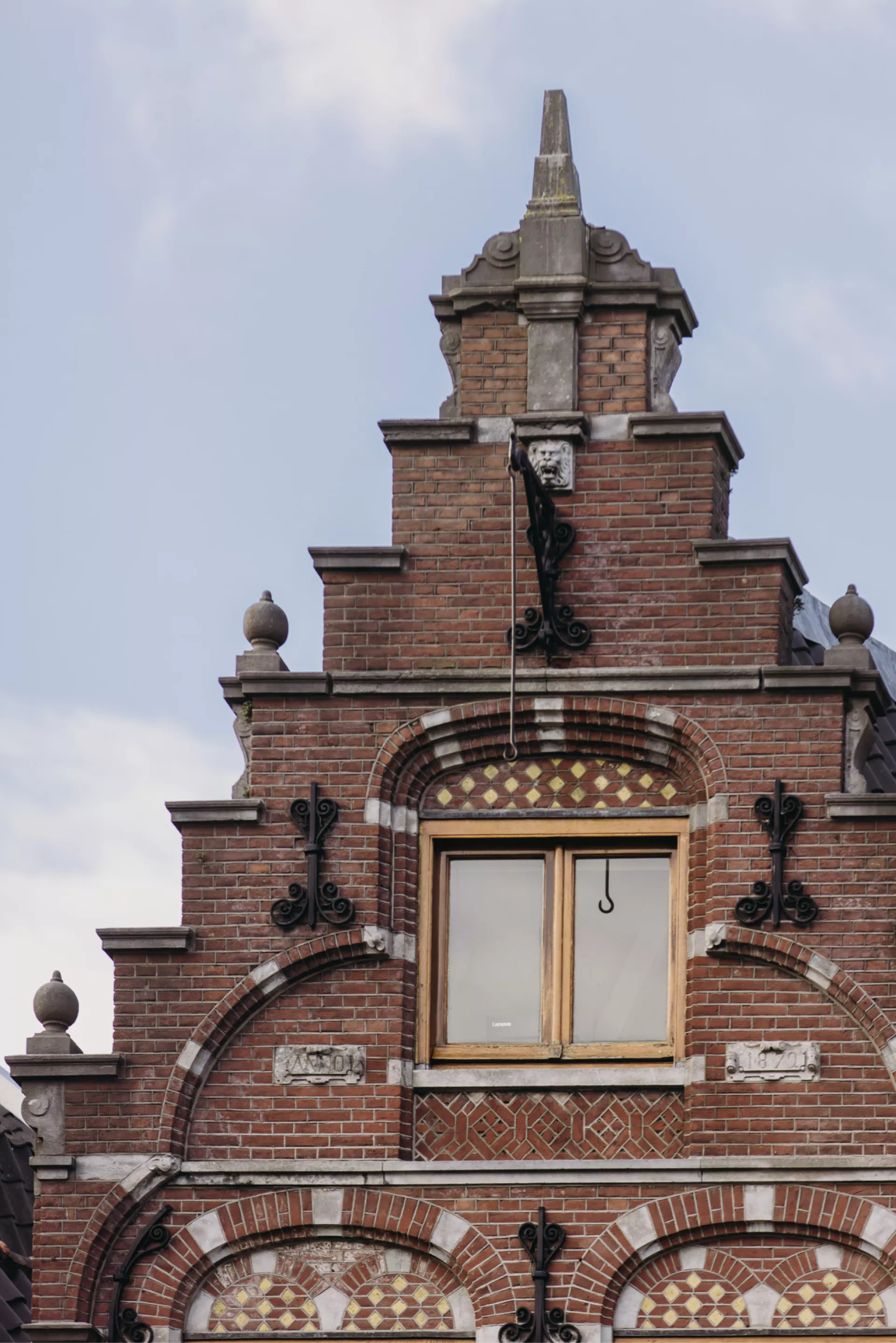 Detail of the historic stepped gable of KW9 Amsterdam, meeting location in a historic building