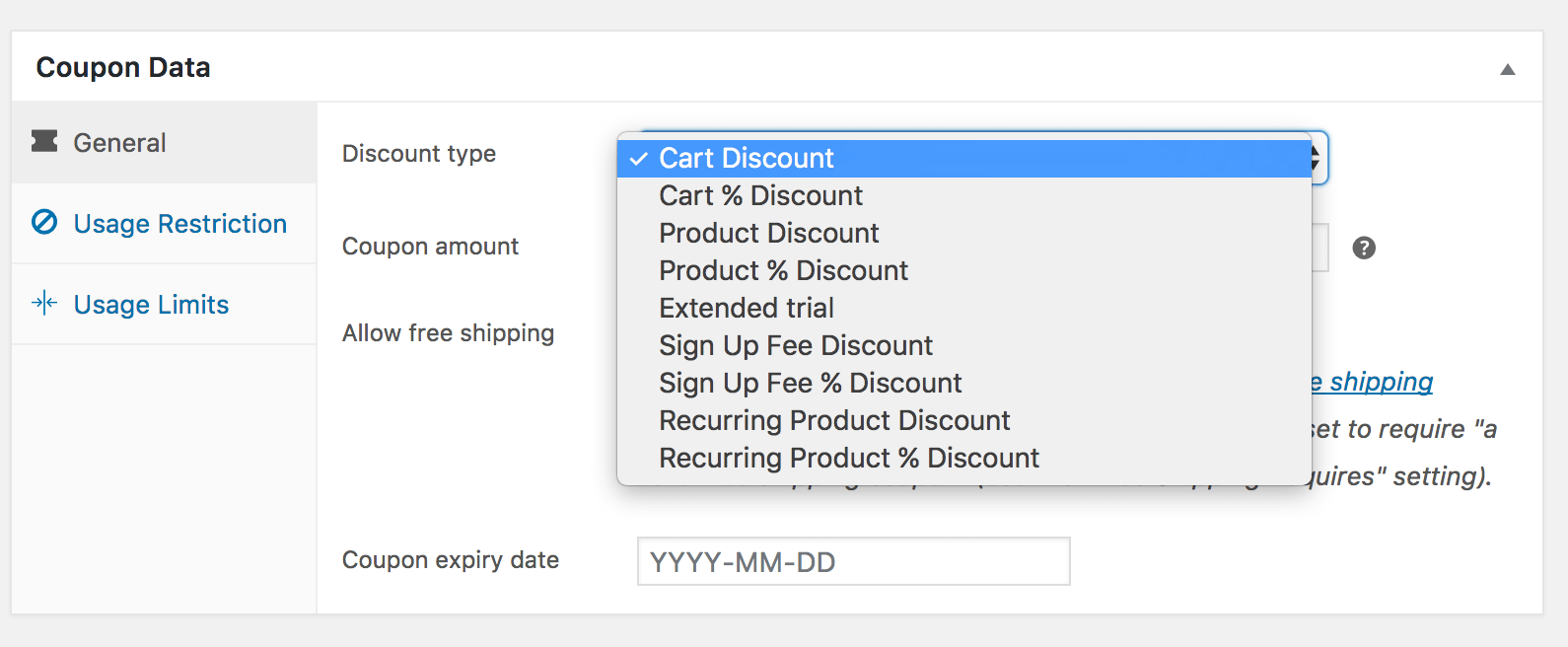 Coupon types new option