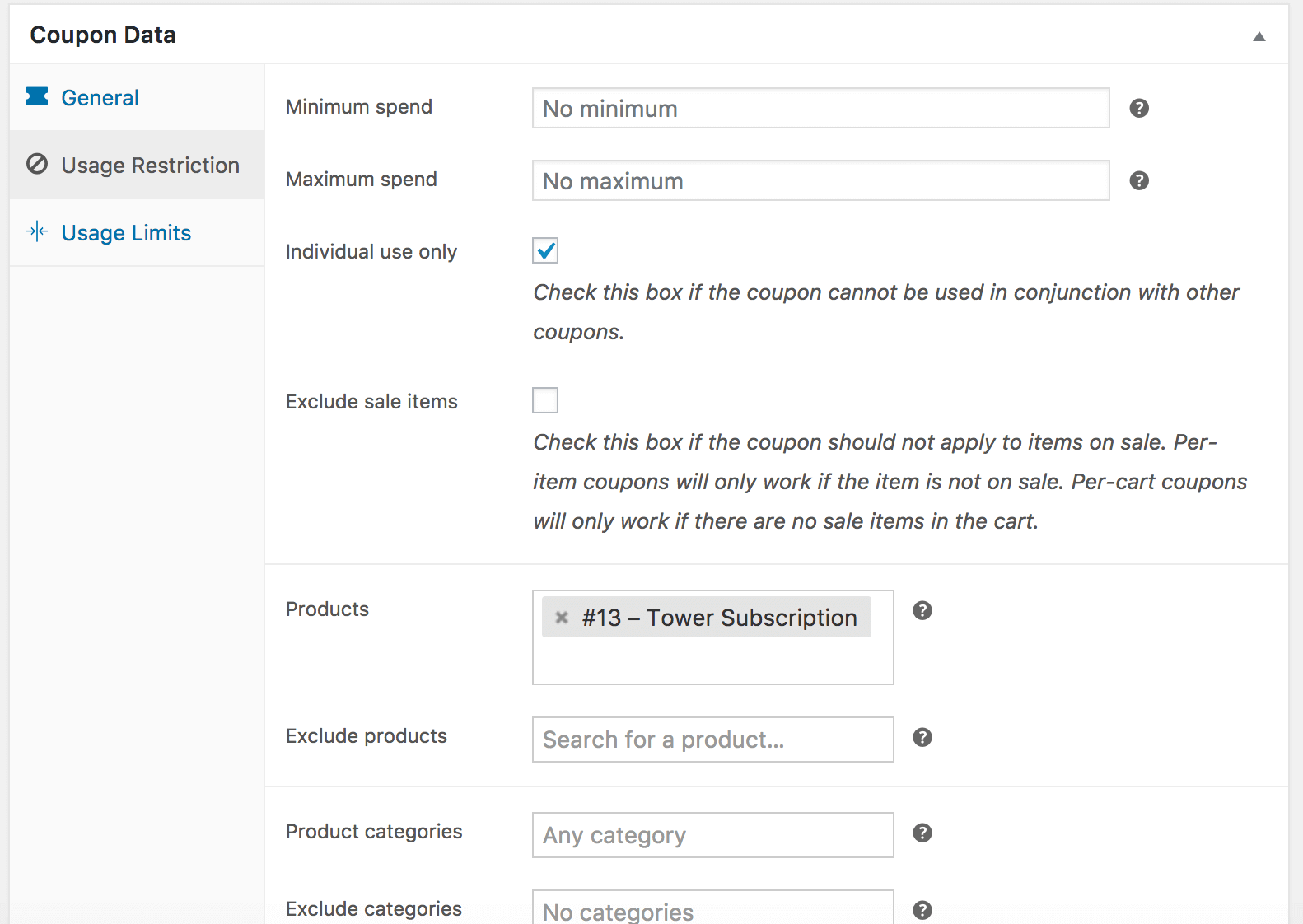 Usage restriction configuration