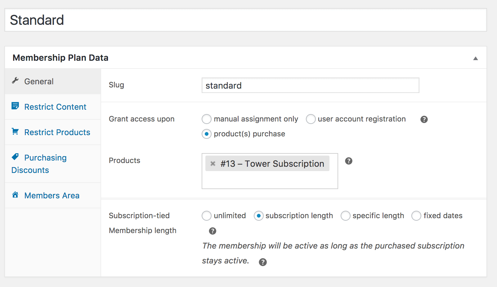 Membership plan configuration