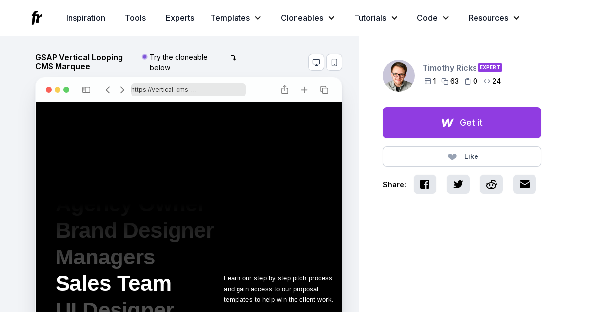 GSAP Vertical Looping CMS Marquee Webflow Cloneable