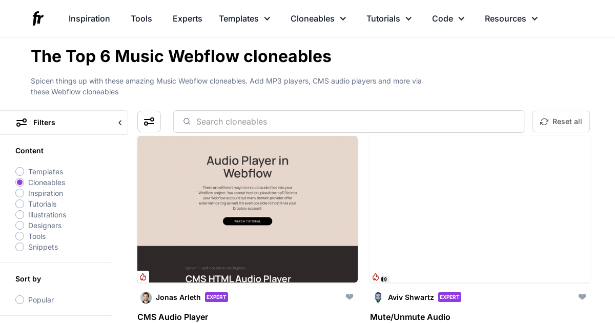 The Top 6 Music Webflow cloneables | FlowRadar