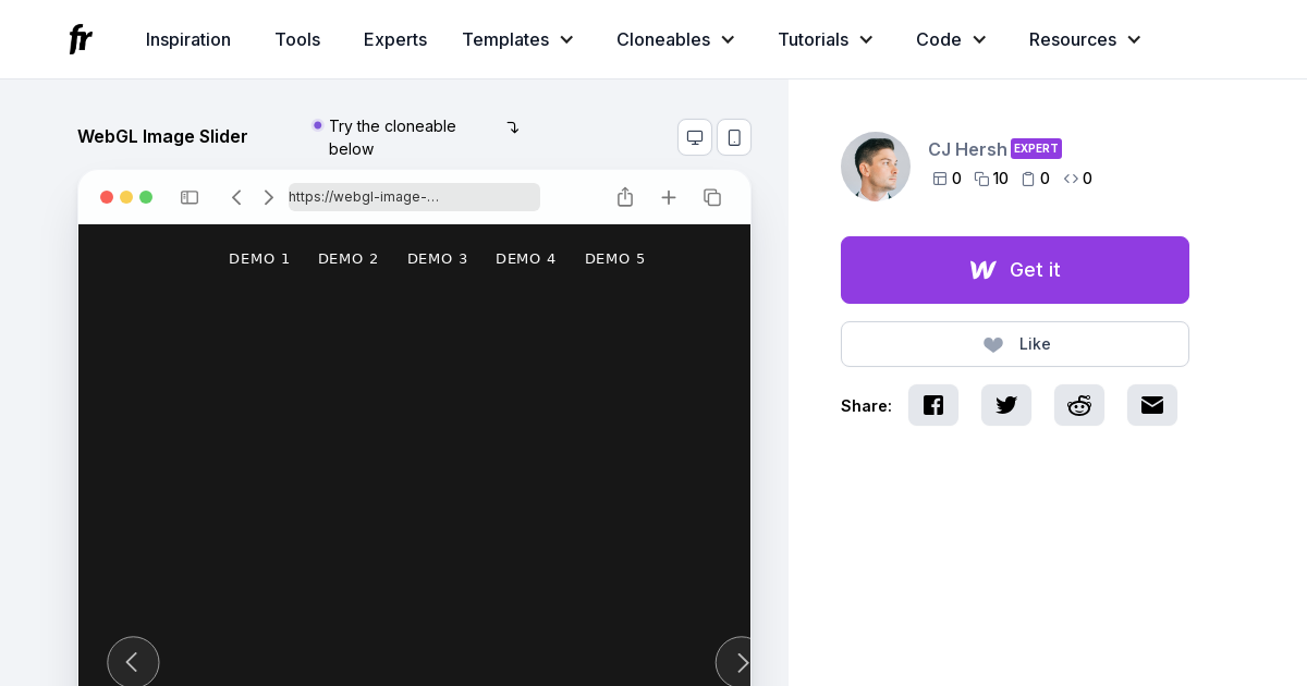 WebGL Image Slider Webflow Cloneable