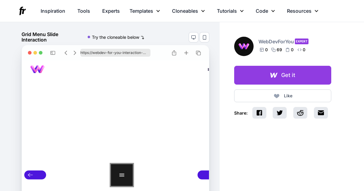 Grid Menu Slide Interaction Webflow Cloneable