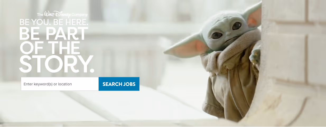Disney Careers Page Screenshot: Be You. Be Here. Be Part of the Story