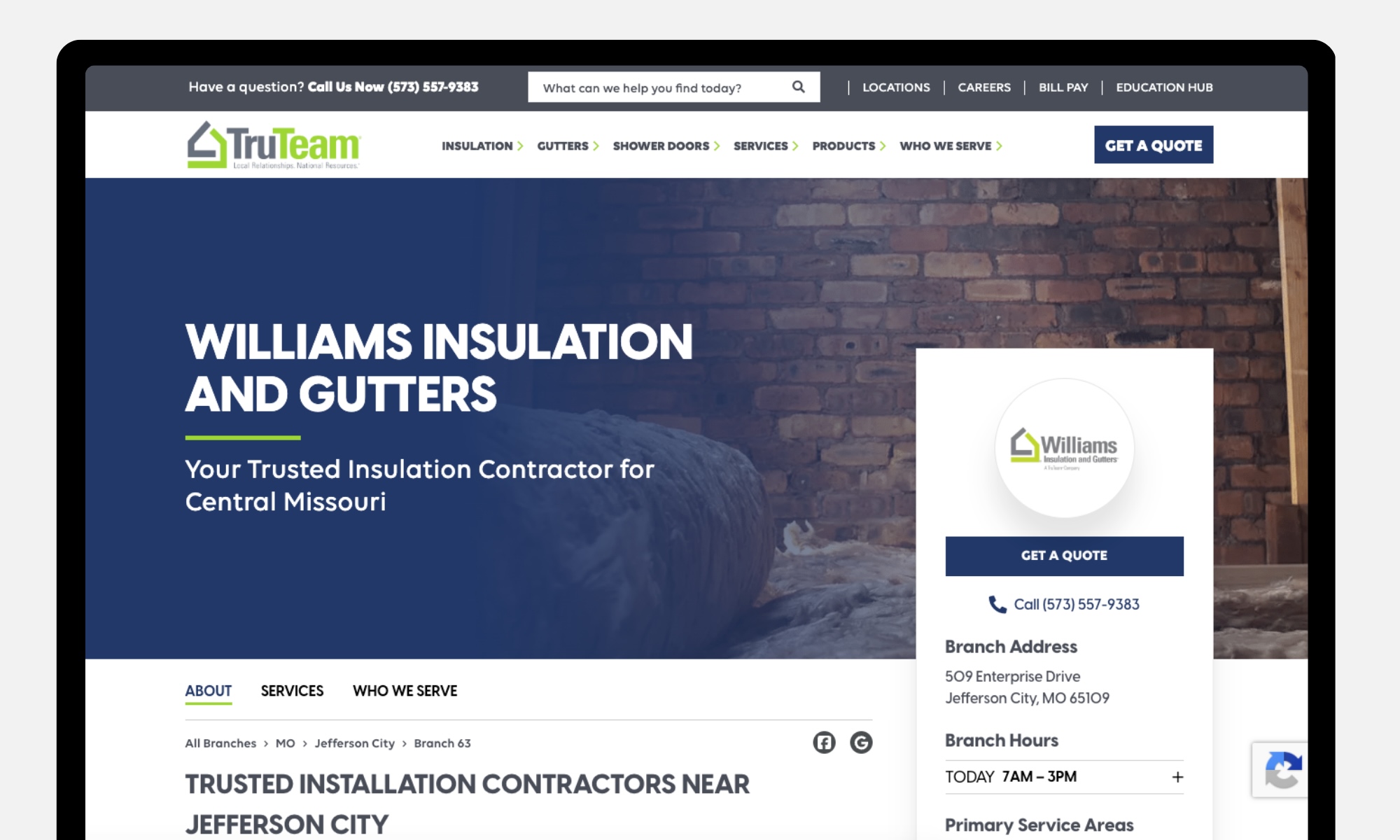 TruTeam branch page example