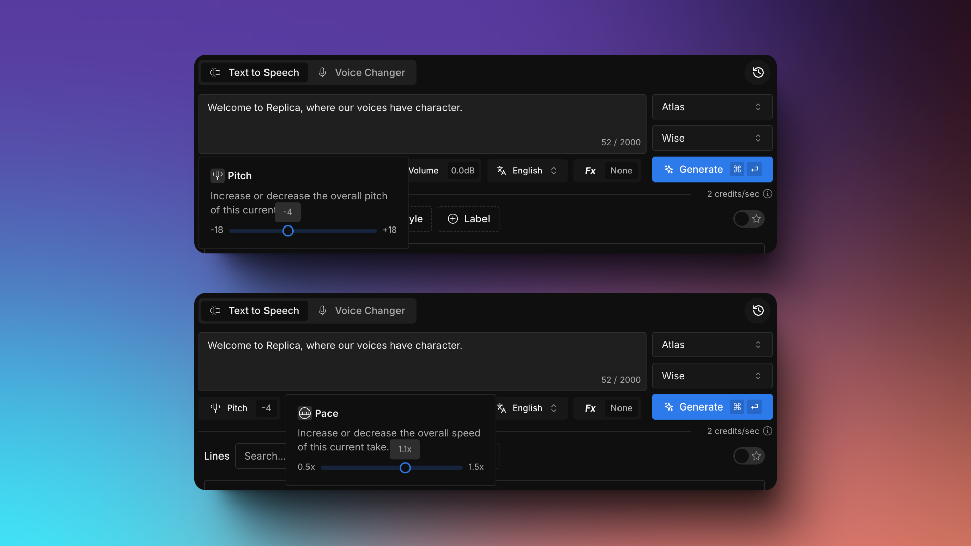 Pitch and Pace controls for AI Voice Director