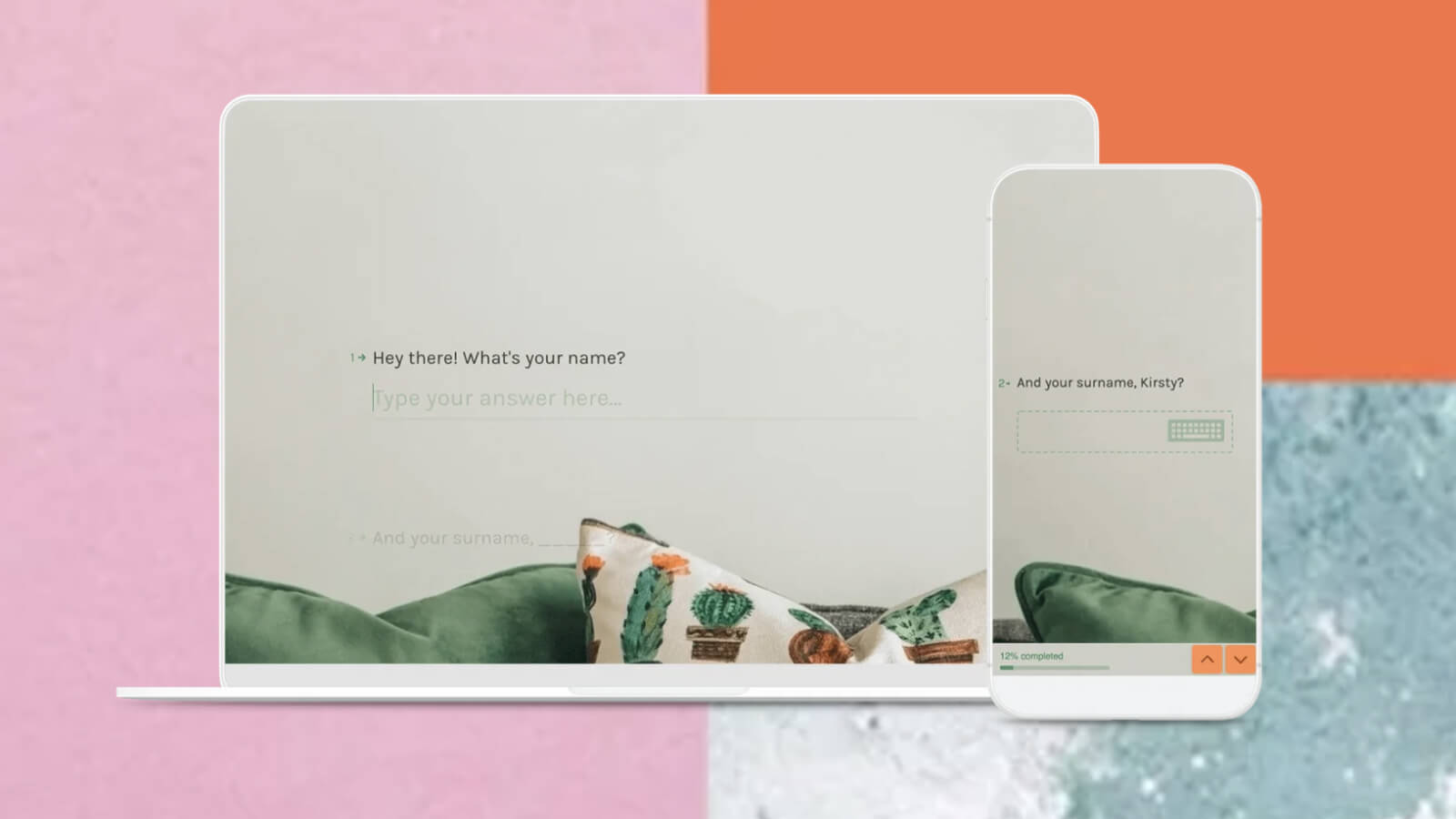 an example of Typeform's stunning user interface on both mobile and desktop screens