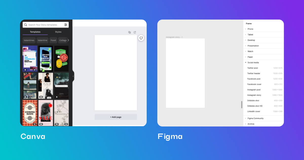 a comparison of both figma and canva's interface