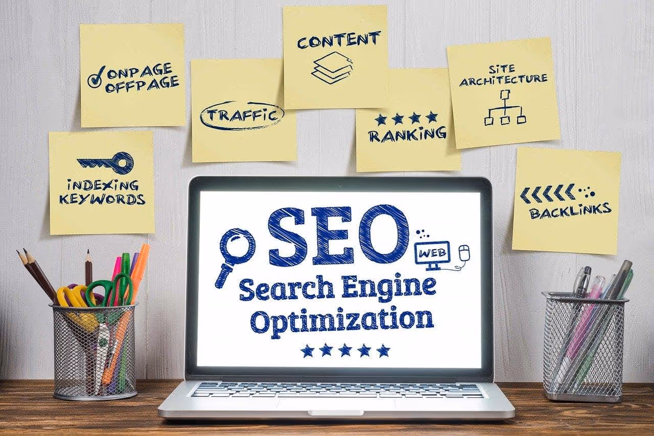 laptop with SEO search engine optimizaation displayed