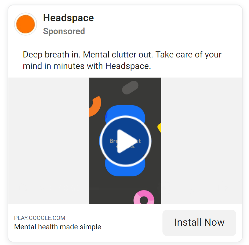 Headspace social post with an embedded video and cta to install the app