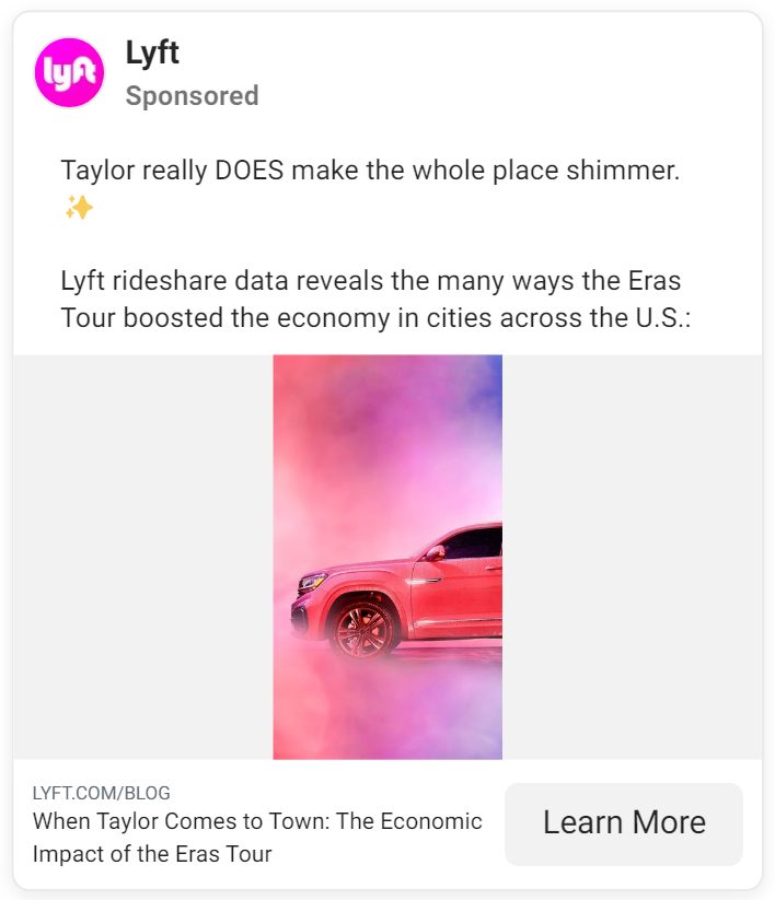 Lyft social post showing a pink car with colored smoke