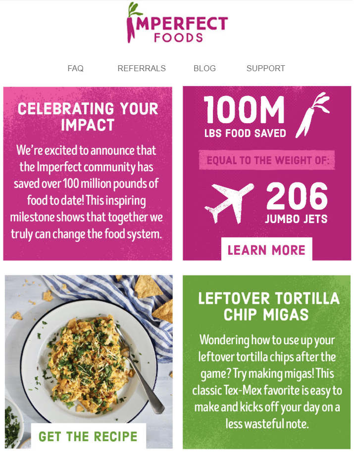 Imperfect Foods website with multiple CTAs