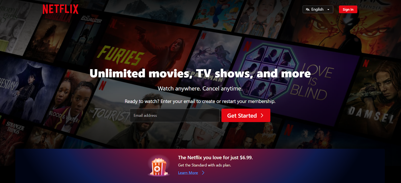 Netflix sign up page