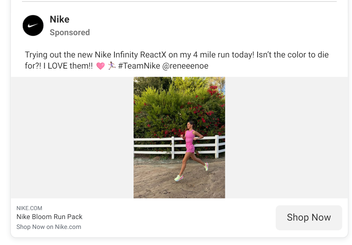 Nike social post of a girl running in a pink workout outfit