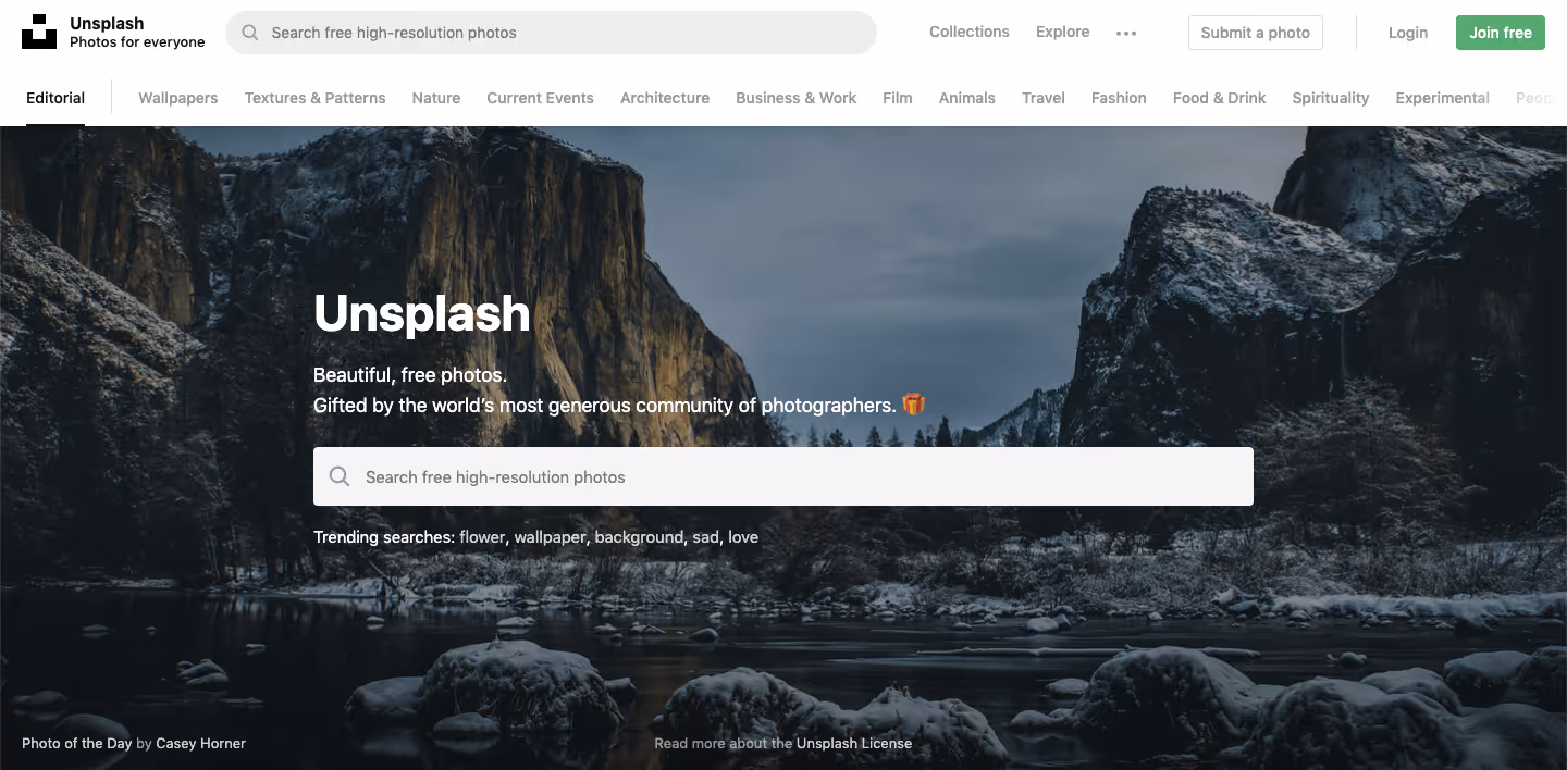 Unsplash homepage