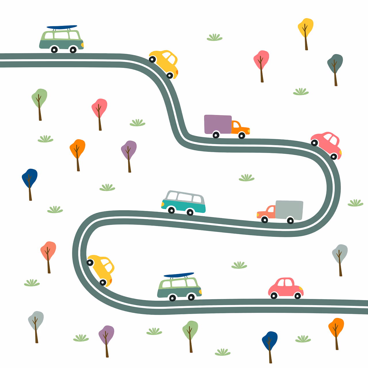 art of cars driving on a road