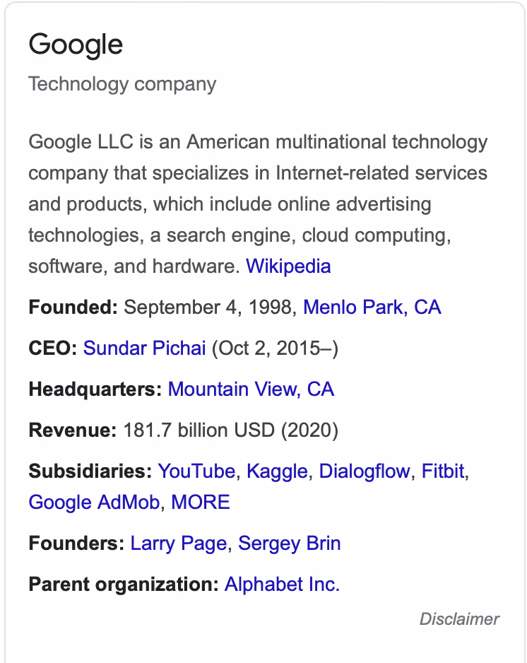 google knowledge panel