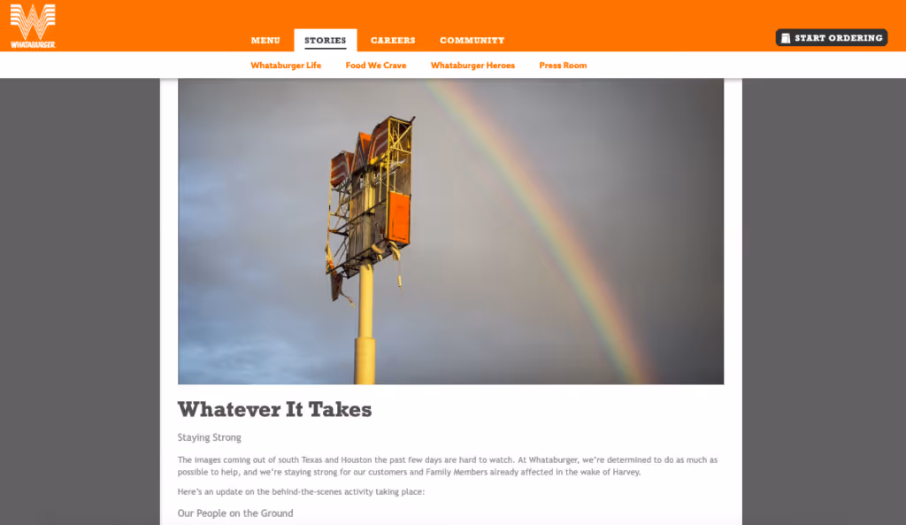screenshot of Whataburger's press release