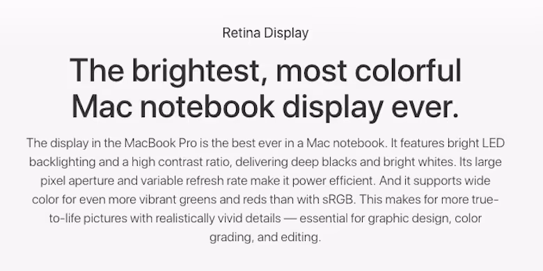 MacBook Pro's retina display product description