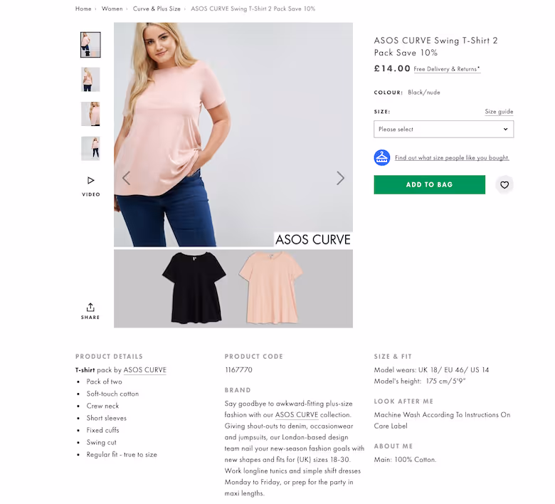 Asos Curve Swing T-shirt copywriting