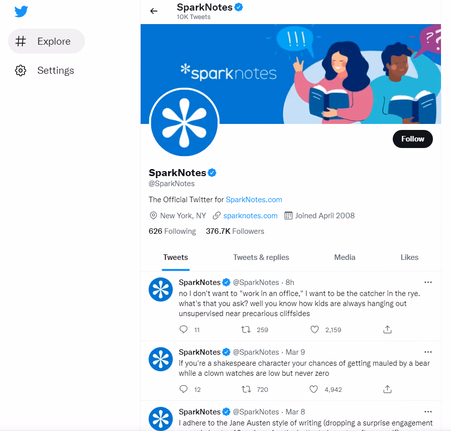 Sparknotes social media content