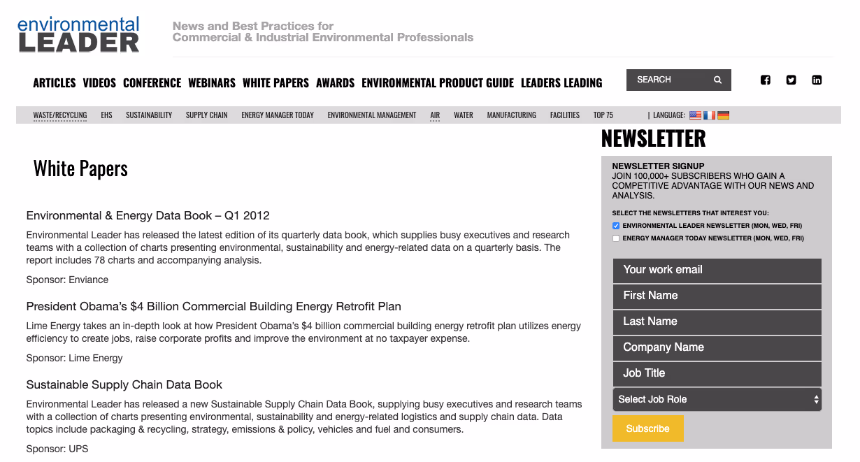 Environmental Leader white papers