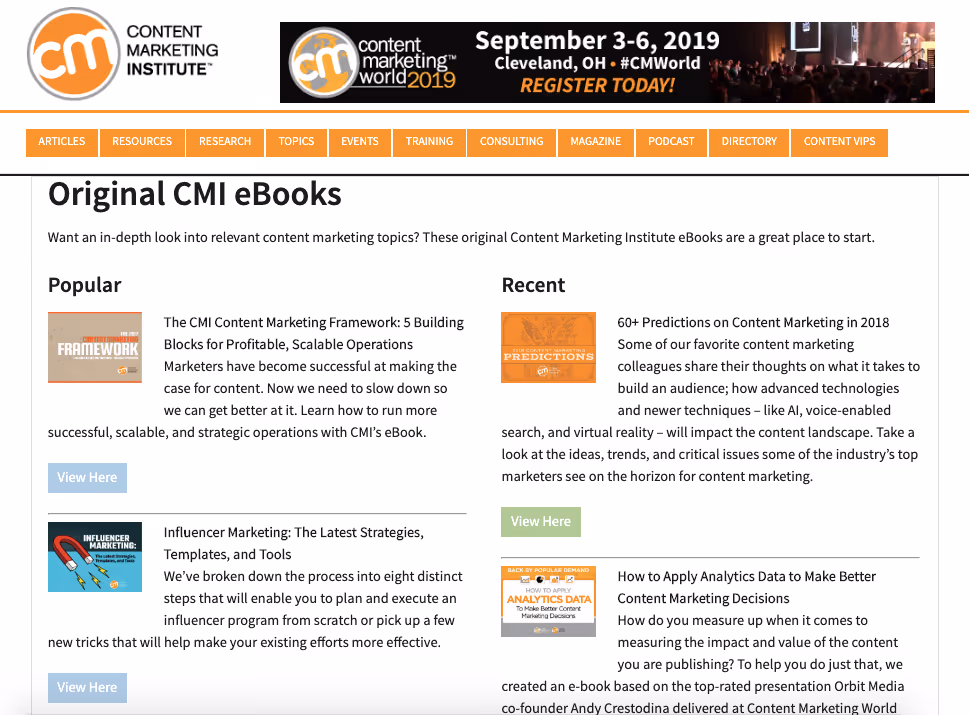 Content Marketing Institute ebooks