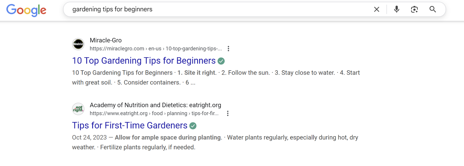  A Google search for “gardening tips for beginners”