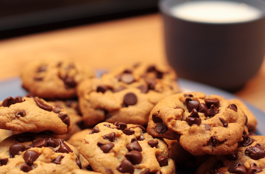 chocolate chip cookies with milk