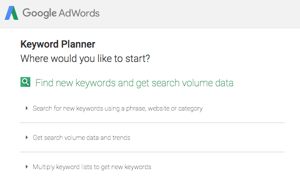 Google AdWords Keyword Planner landing page
