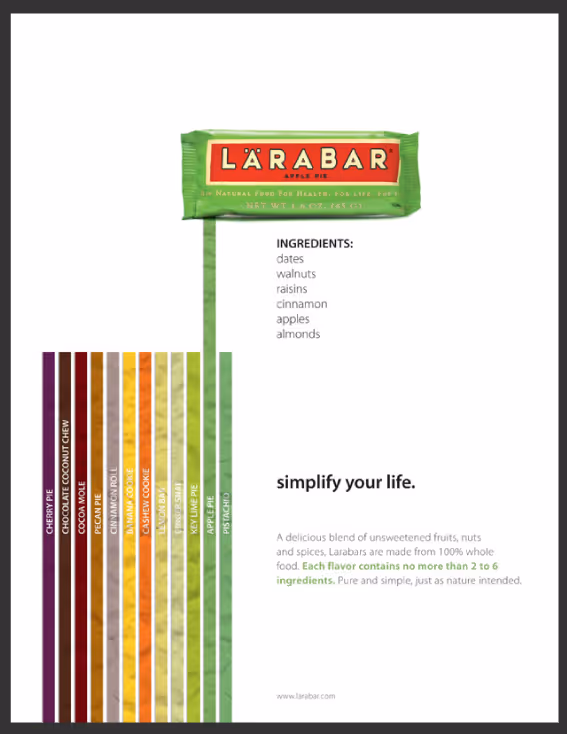 LÄRABAR ad highlighting simple ingredients and the message to simplify your life.