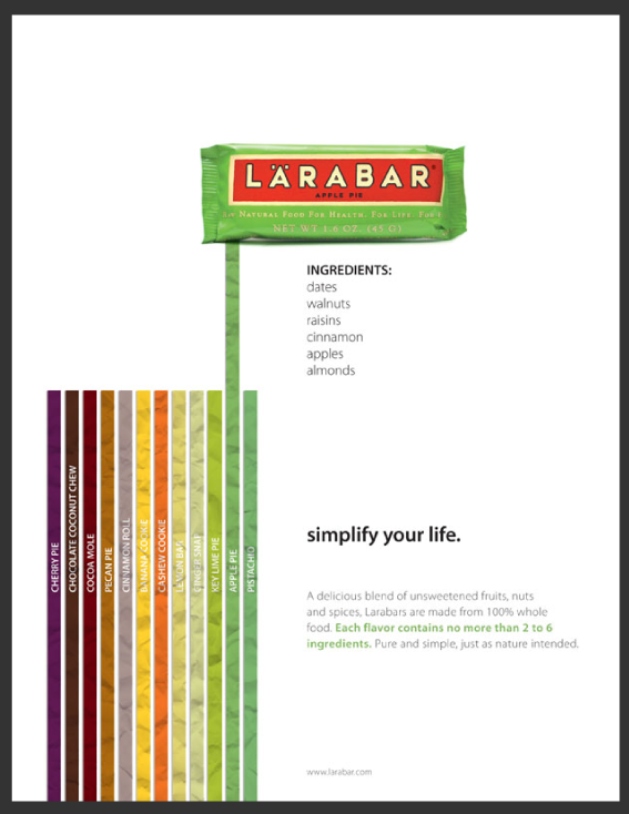 LÄRABAR ad highlighting simple ingredients and the message to simplify your life.