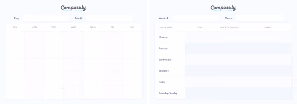 Compose.ly's two editorial calendar templates