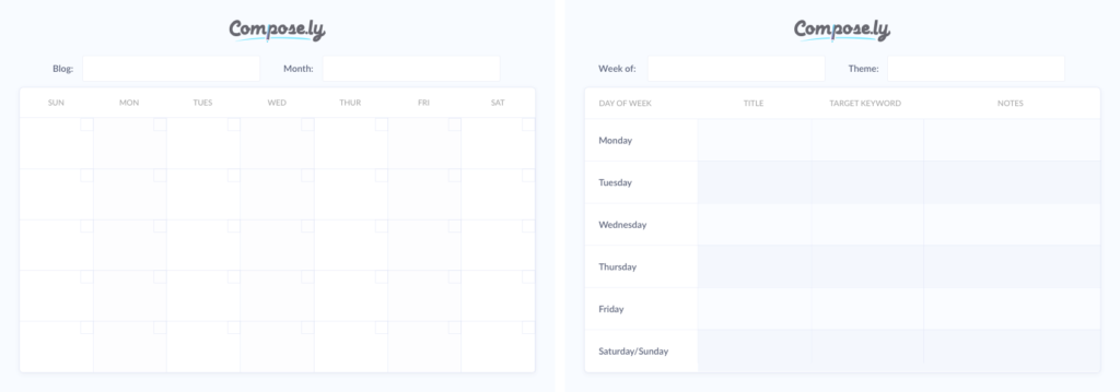 Compose.ly's two editorial calendar templates